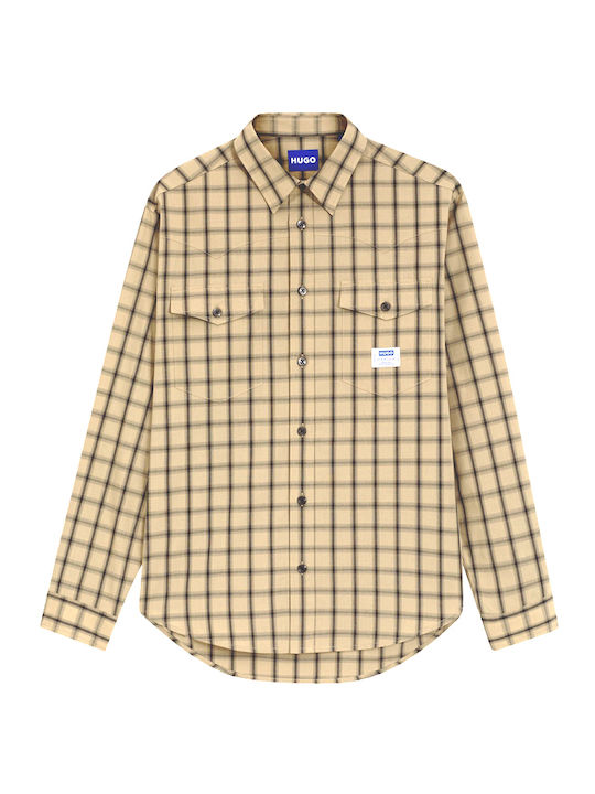 Long Sleeve Cotton Overshirt In Regular Fit Checked Black-Beige