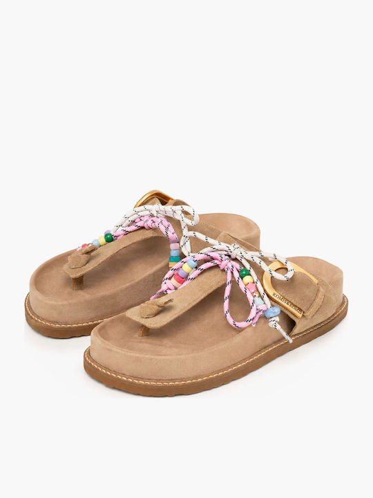 Damen Flache Sandalen Farbe Tabac Braun