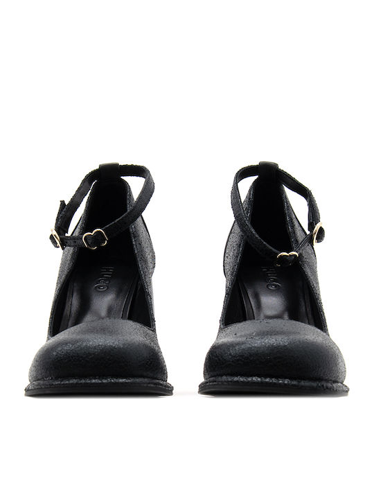 Hugo Leather Heels with Strap & High Heel Black Hugo Leather Heels with Strap & High Heel Black