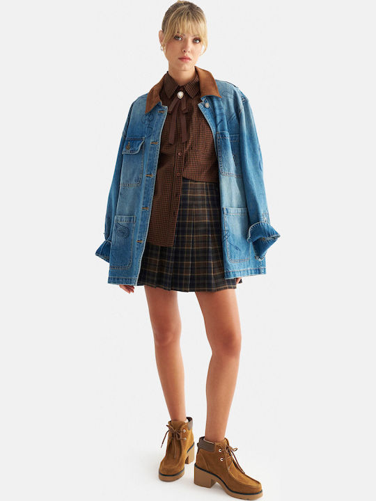 Long Sleeve Women's Shirt Brown Checked