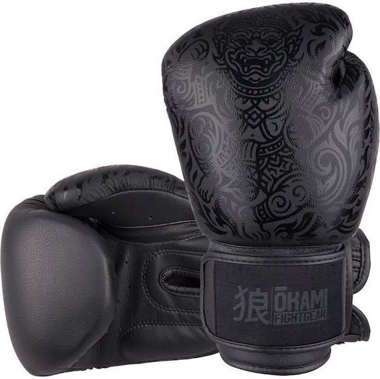Okami Boxing Gloves Made of Synthetic Leather for Competition Black
