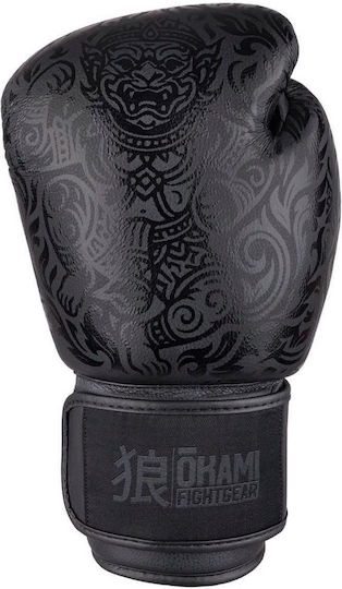 Okami Boxing Gloves Made of Synthetic Leather for Competition Black