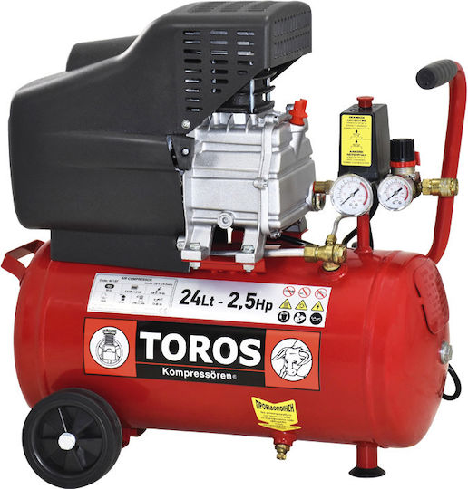 Toros TM 24/2.5 Еднофазен Въздушен компресор с Мощност 2.5к.с и Резервоар 24лт 40137