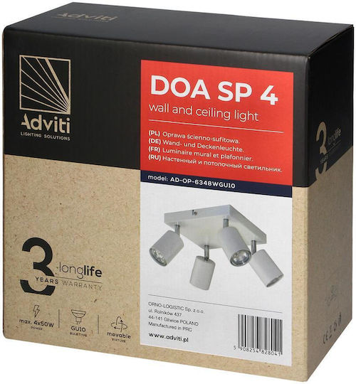 Adviti Spot cu 4 Lumini și cu Soclu GU10 în Culoare Alb 828041
