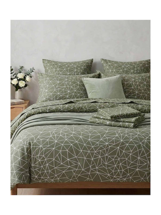 Olia Home Set Cearșafuri Single 170x260cm. Verde măsliniu 3buc