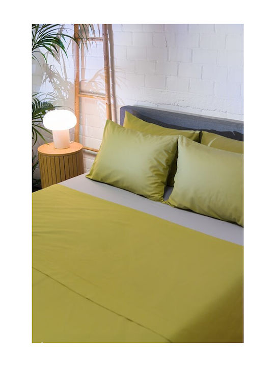 Naf Naf Hue Bed Sheet Set with 2 Pillowcases Super King with Rubber Hugger 170x260cm Willow Ghost Gray 3 Pieces