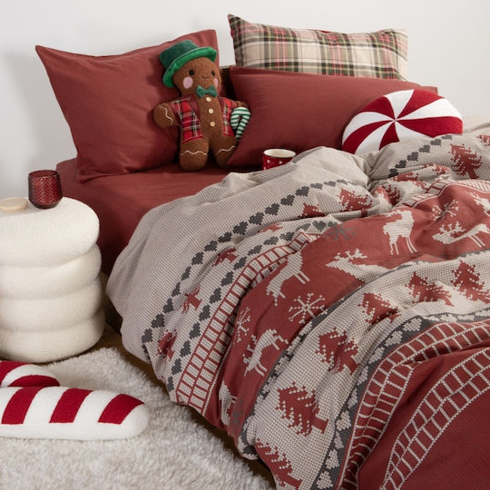 Nef-Nef Homeware Sheet Sets Queen Flannel 240x260cm. Tinsel Bordo 4pcs