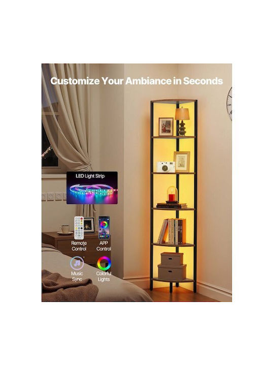 Γωνιακό Ράφι με LED Μαύρο 28.5x28.5x171.5εκ.