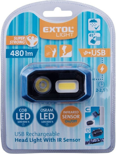 Extol Lanternă Cu Bliț De Tip Cască LED Reîncărcabilă Cu Luminozitate Maximă 480lm