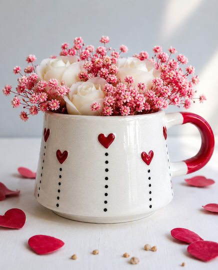 Little Hearts Κούπα Κεραμική Κόκκινη