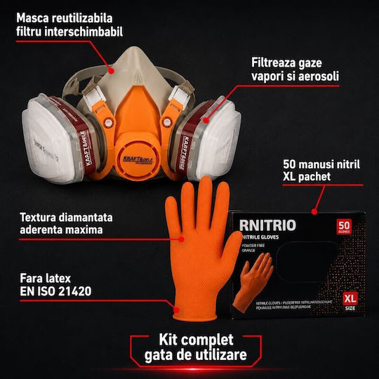 Set Echipament de Protecție pentru Vopsitor Mască pentru Vopsitor + Filtru + Mănuși din Nitril Mărimea S