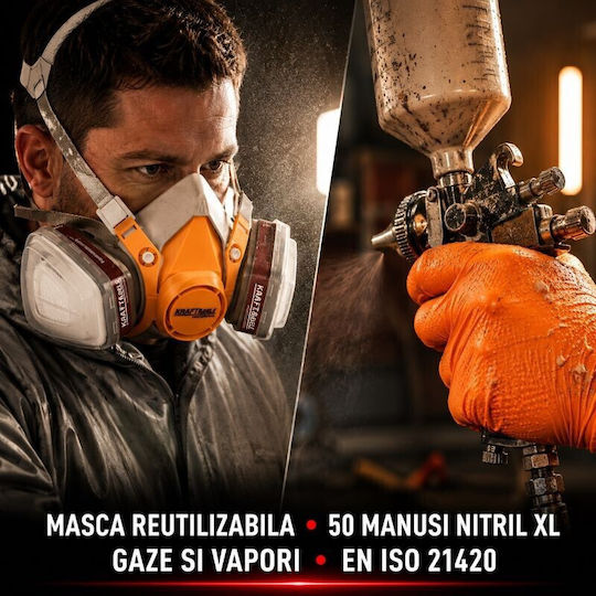 Set Echipament de Protecție pentru Vopsitor Mască pentru Vopsitor + Filtru + Mănuși din Nitril Mărimea S