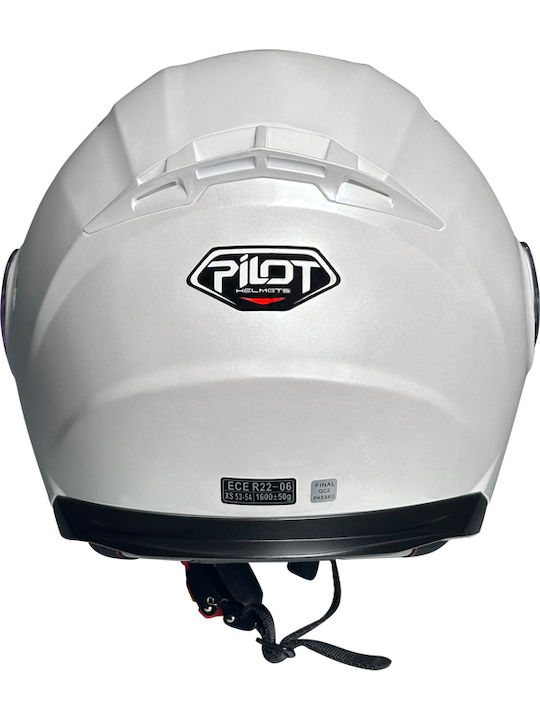 Pilot Road II Gloss White Motorradhelm Aufklappbar ECE 22.06 1600gr mit Sonnenblende