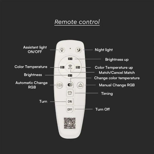 V-TAC Deckenleuchte 50cm Weiß mit Integrierter LED und Fernbedienung