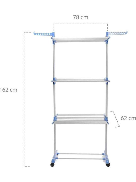 Bass Polska Folding Floor Clothes Drying Rack for Balcony Made of Aluminum with Wheels 162x78cm