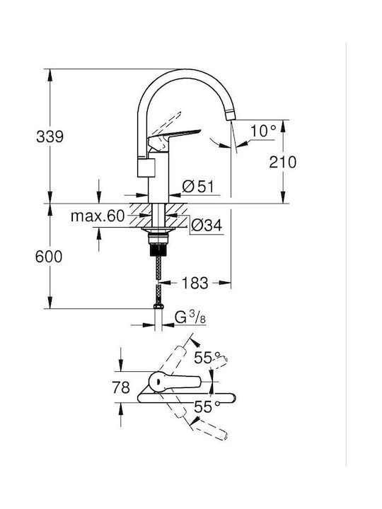 Grohe Start Μπαταρία Κουζίνας Πάγκου Μαύρη