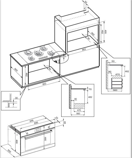 Mondin Aufsatzbackofen ohne Kochfelder 103lt P89.5cm Inox