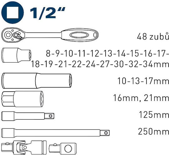 Extol Set de chei tubulare și clichet 1\2"