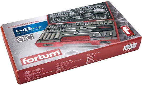 Set Chei Tubulare Extol cu Clichet 1/4" 45 Piese Torx