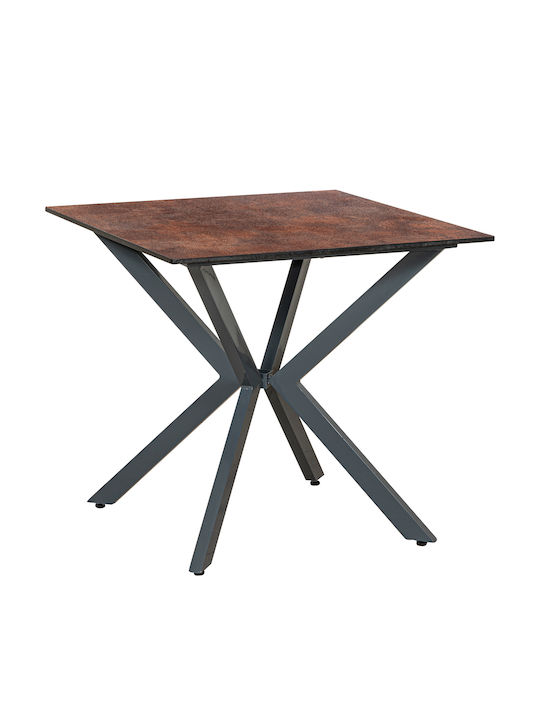 Outdoor Dinner Free Standing Table with Wood Surface and Aluminum Frame Gray 80x80x75cm