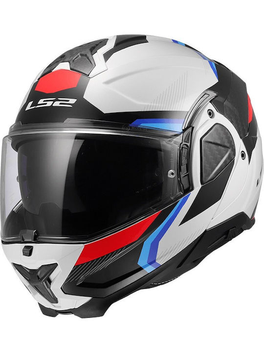 LS2 Advant II Triple Gloss White/Blue/Red Мотоциклетна каска Флип ъп ECE 22.06 1750гр с Sunvisor