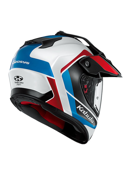 Kabuto Geosys GT White Blue Red Motorcycle Helmet On-Off ECE 22.06 Kabuto Geosys GT White Blue Red Motorcycle Helmet On-Off ECE 22.06
