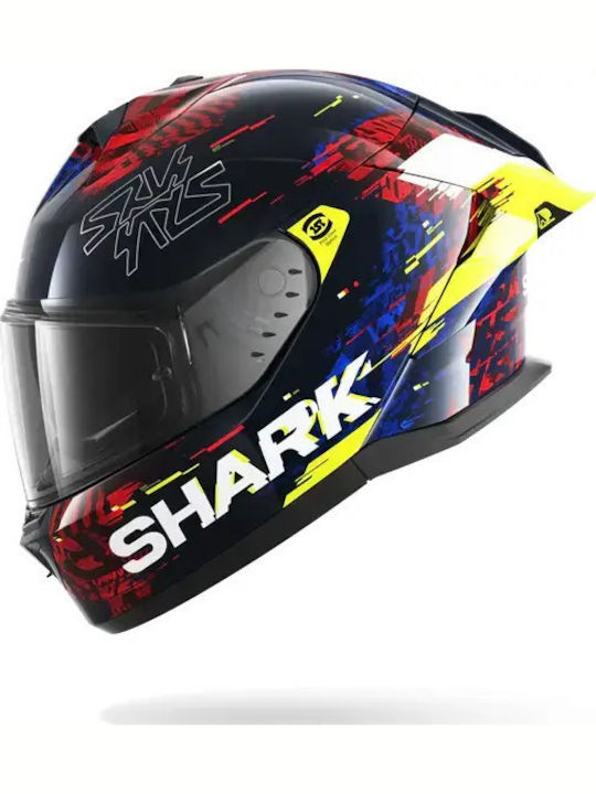 Shark Skwal CUP Speed-VIB Blue Red Yellow Motorcycle Helmet Full Face ECE 22.06 1570gr with Pinlock and Sun Visor