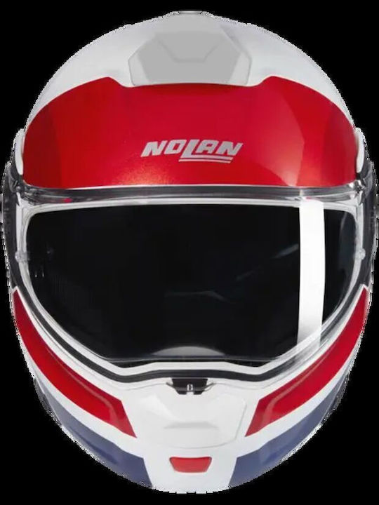 Nolan N90-3 Roboto 345 White / Red / Blue Motorcycle Helmet Flip-Up ECE 22.06 with Pinlock and Sunvisor