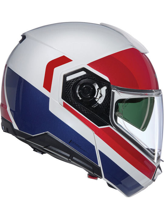 Nolan N90-3 Roboto 345 White / Red / Blue Motorcycle Helmet Flip-Up ECE 22.06 with Pinlock and Sunvisor