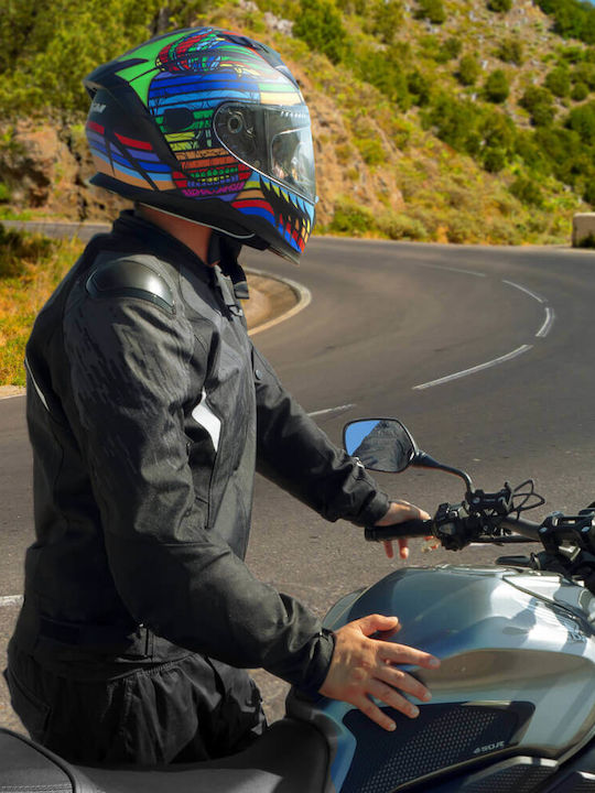 CGM Blast Skull 311X Black/Blue/Red Motorcycle Helmet Full Face ECE 22.06 1550gr with Pinlock and Sunvisor
