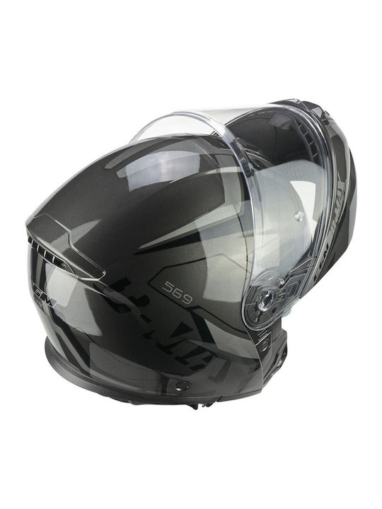 CGM C-Max City 569G Grey Black Motorcycle Helmet Flip-Up ECE 22.06 1600gr with Sun Visor