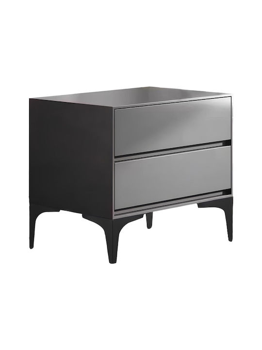 Bedside Table Lamesa Wooden With Metal Legs Black 50x40x48cm