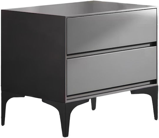 Lamesa Wooden Bedside Table with Metal Legs Black 50x40x48cm Lamesa Wooden Bedside Table with Metal Legs Black 50x40x48cm