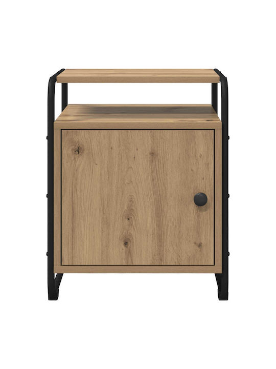 Wooden Bedside Table with Metal Legs Brown 40x39.5x50cm