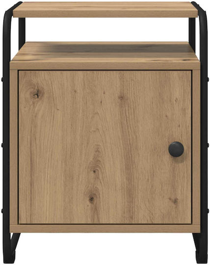 Wooden Bedside Table with Metal Legs Brown 40x39.5x50cm