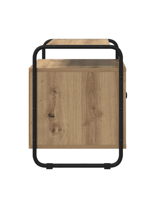Wooden Bedside Table with Metal Legs Brown 40x39.5x50cm