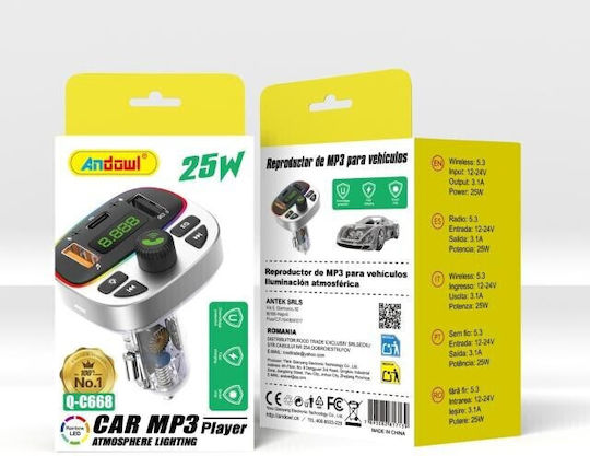 Andowl FM Transmitter Auto mit Bluetooth USB und Typ-C