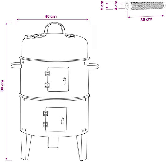 vidaXL Außengrill Ø 40 x 80 cm Rostfreier Stahl Schwarz
