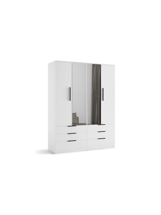 Fresno 182 Vier Türen Kleiderschrank mit Spiegel Weiß 170x60x225cm