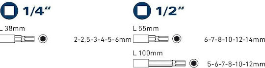 Set 18 Allen Keys Extol 1/4" 1/2" Crv Steel