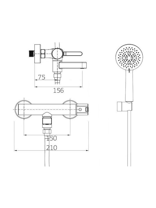 Orabella Marea Mixing Bathtub Shower Faucet Complete Set Silver