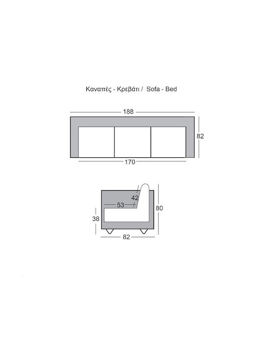 Wells Three-Seater Couch Bed Artificial Leather Grey 188x82x80 cm E9681 1
