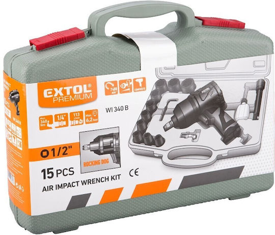 Cheie cu Impact Pneumatic Extol Premium 6.3 Bar Capete 15 Bucăți