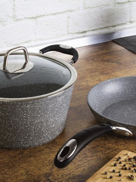 Berlinger Haus Stone Touch Line Cookware Set Made of Aluminum Gray with Stone Interior Coating 6 Pieces