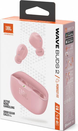 JBL Wave Buds 2 Bluetooth Handsfree Ακουστικά με Αντοχή στον Ιδρώτα και Θήκη Φόρτισης Ροζ