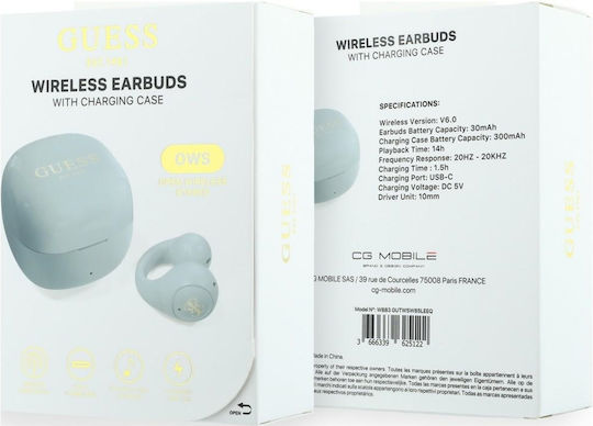 Guess Script Metal Logo Offenes Ohr Bluetooth Kopfhörer mit Schweißbeständigkeit und Ladekoffer Türkis