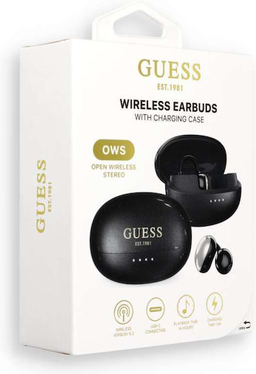 Guess Metallic Finish Classic Logo Open Ear Bluetooth Handsfree Headphones with Charging Case Black