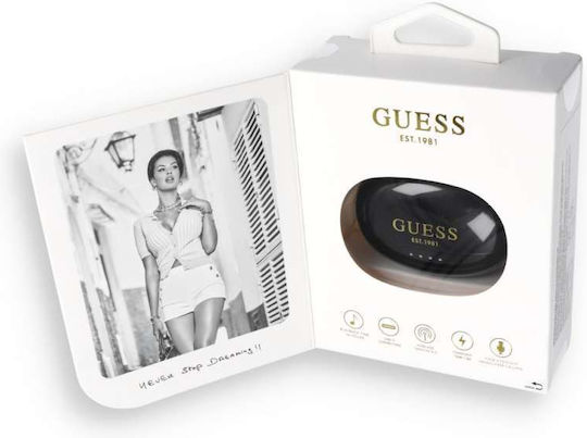 Guess Metallic Finish Classic Logo Open Ear Bluetooth Handsfree Headphones with Charging Case Black