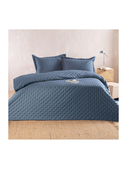 Rythmos Coverlet Set Super King Microsatin Petrol Blue 220x240cm 2 Pieces