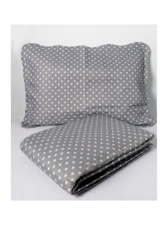 Silk Fashion Dot Set Coverlet Queen Size Cotton Grey 220x240cm 3pcs